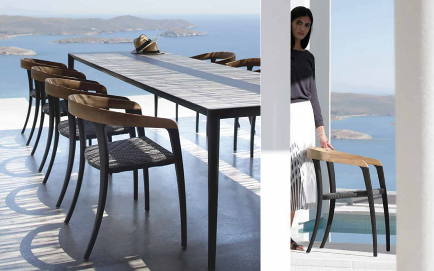 Table repas u-nit aluminium plateau céramique fauteuil repas Jive Royal Botania